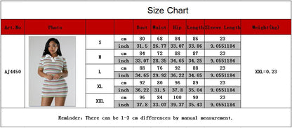 AJ4450 Winter A-Line Casual Women's Woolen Neck Knitted Slim-fit Short Sleeve Striped Button Polo Neck Dress