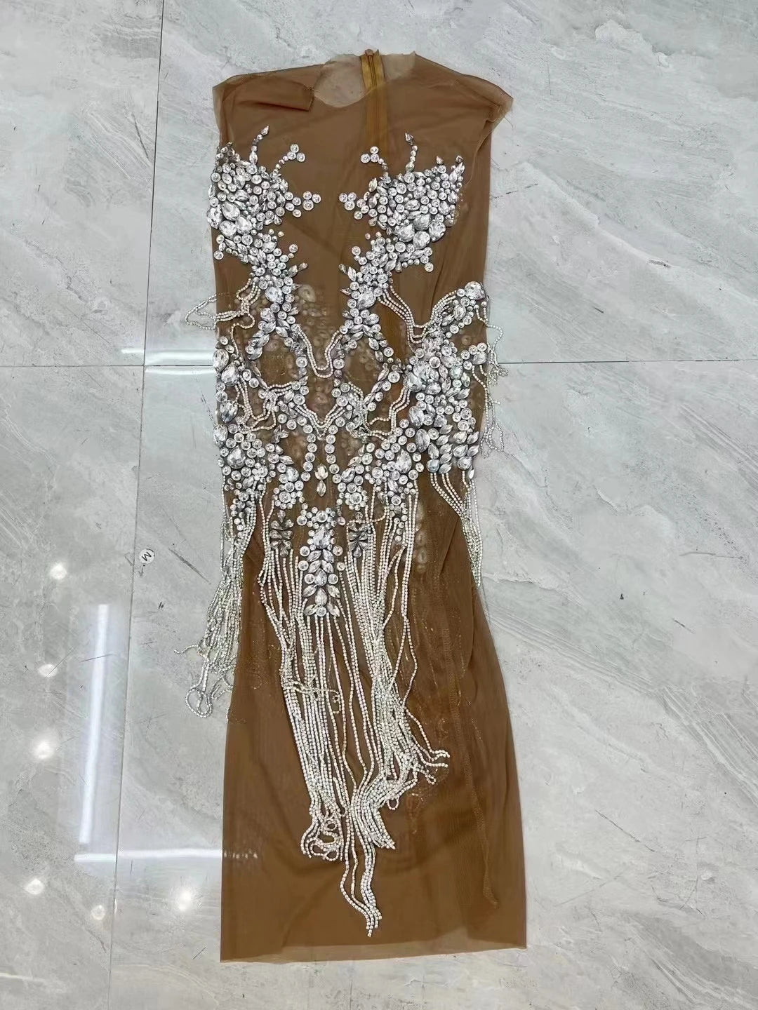 Sexy Transparent Crystal Tassel Sequin Cocktail Night Club Party Mini Dress Plus Size Dinner Gown Women Dancer Wear Prom Dress