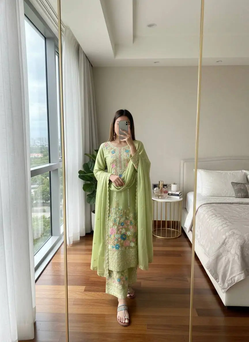 Floral Satin Heavy Viscose Silk Embroidery A-Line Floor-Length Hand Washable High-quality Women's Evening Dress Indian Pakistani