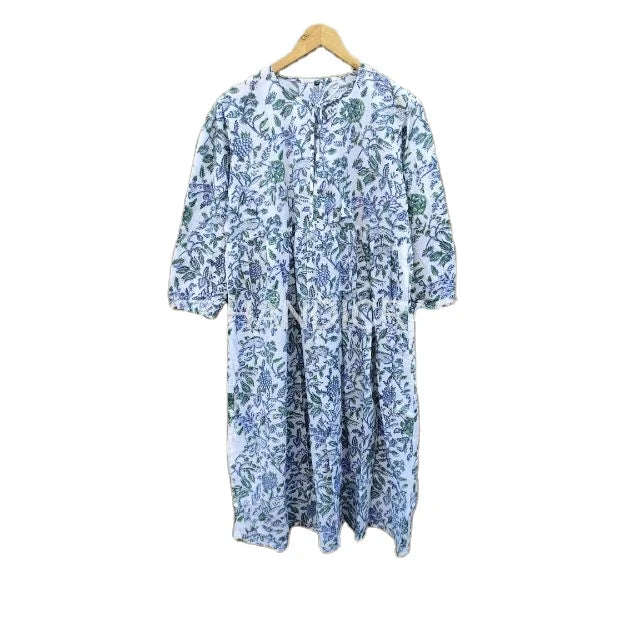 Indian Floor-Length Lace Boho Floral Printed Summer Dress for Women 100% Cotton A-Line Silhouette Gift for Her