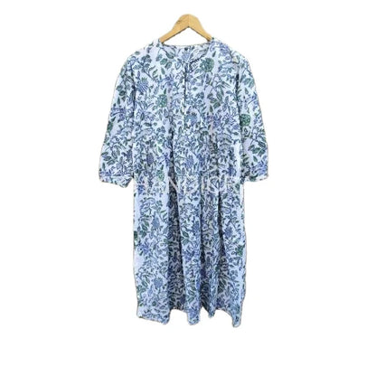 Indian Floor-Length Lace Boho Floral Printed Summer Dress for Women 100% Cotton A-Line Silhouette Gift for Her