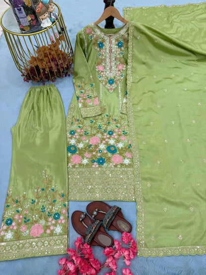 Floral Satin Heavy Viscose Silk Embroidery A-Line Floor-Length Hand Washable High-quality Women's Evening Dress Indian Pakistani