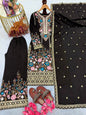 Floral Satin Heavy Viscose Silk Embroidery A-Line Floor-Length Hand Washable High-quality Women's Evening Dress Indian Pakistani
