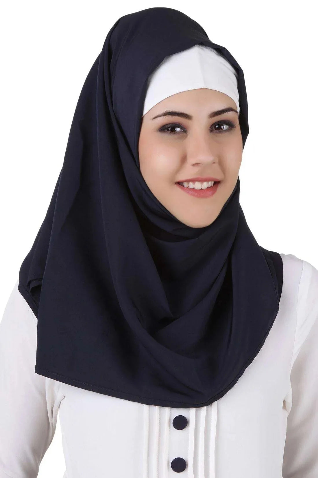 Navy Muslim Maxi Dress Long Sleeve Ruffle Hem Hooded Abaya Casual Wear