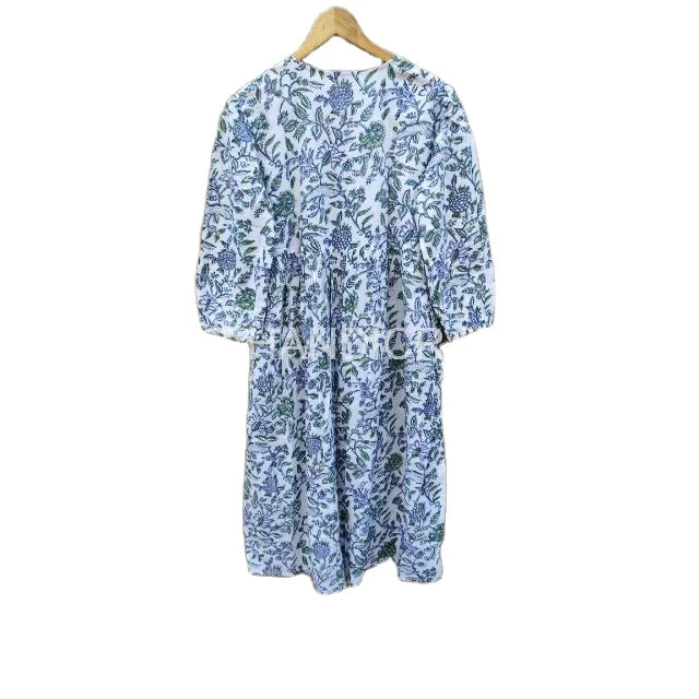 Indian Floor-Length Lace Boho Floral Printed Summer Dress for Women 100% Cotton A-Line Silhouette Gift for Her