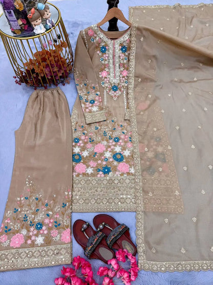 Floral Satin Heavy Viscose Silk Embroidery A-Line Floor-Length Hand Washable High-quality Women's Evening Dress Indian Pakistani