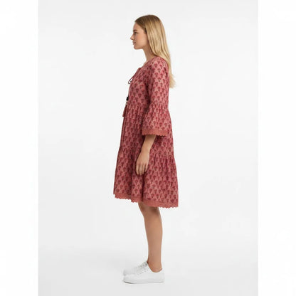 Sweet Natural Waist Floral Digital Printed Cotton Maxi Dress Long Sleeve V-neck for Party Wear