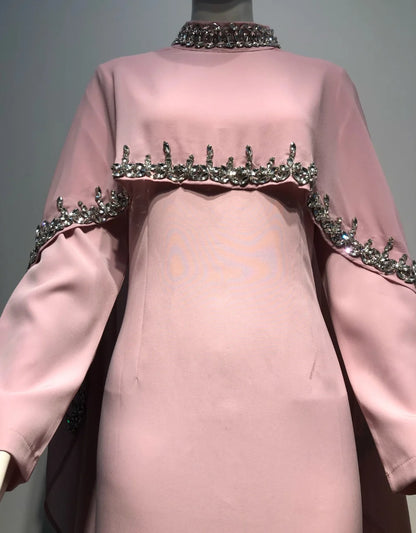 Luxury Beaded Abaya Kaftan for Women Long Sleeve Round Neck Floor Length Modest Dress for Eid Ramadan Party