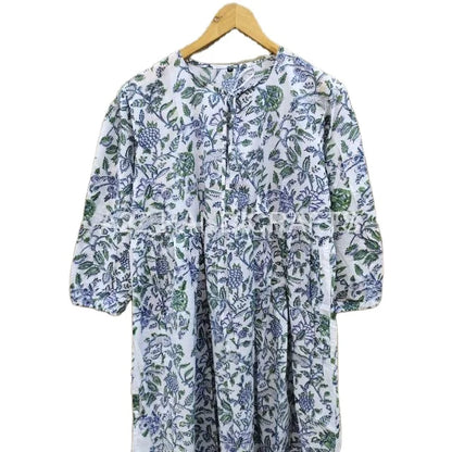 Indian Floor-Length Lace Boho Floral Printed Summer Dress for Women 100% Cotton A-Line Silhouette Gift for Her