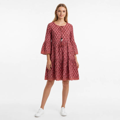 Sweet Natural Waist Floral Digital Printed Cotton Maxi Dress Long Sleeve V-neck for Party Wear