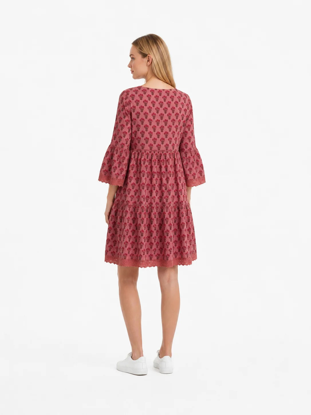Sweet Natural Waist Floral Digital Printed Cotton Maxi Dress Long Sleeve V-neck for Party Wear