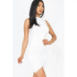 Sleeveless Shirred Bodycon Mini Dress Casual Stretch Knit in Mustard White Coral